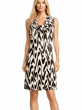NEW Tommy Bahama Cowl Neck Dress M Sheath ZigSaw Zebra Stretch  Neutral